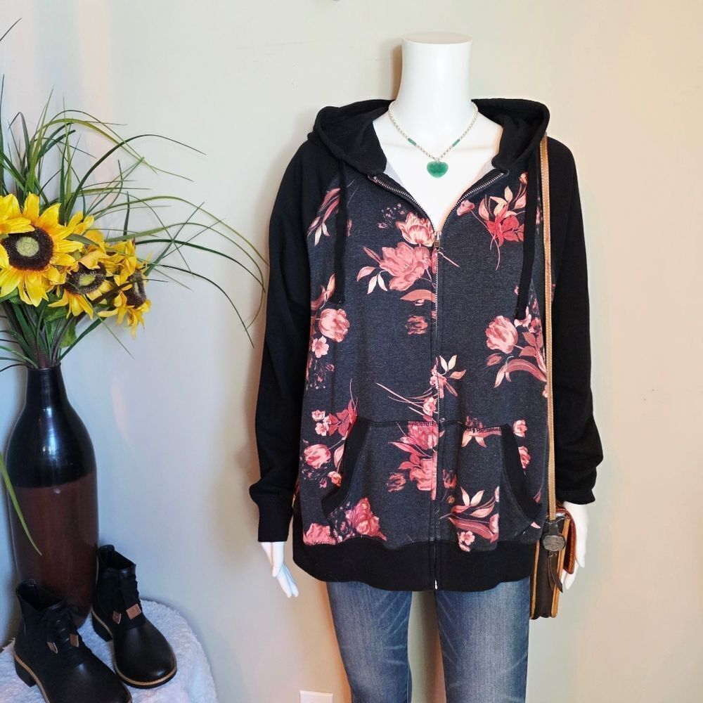 Torrid Floral Black and Pink Hoodie